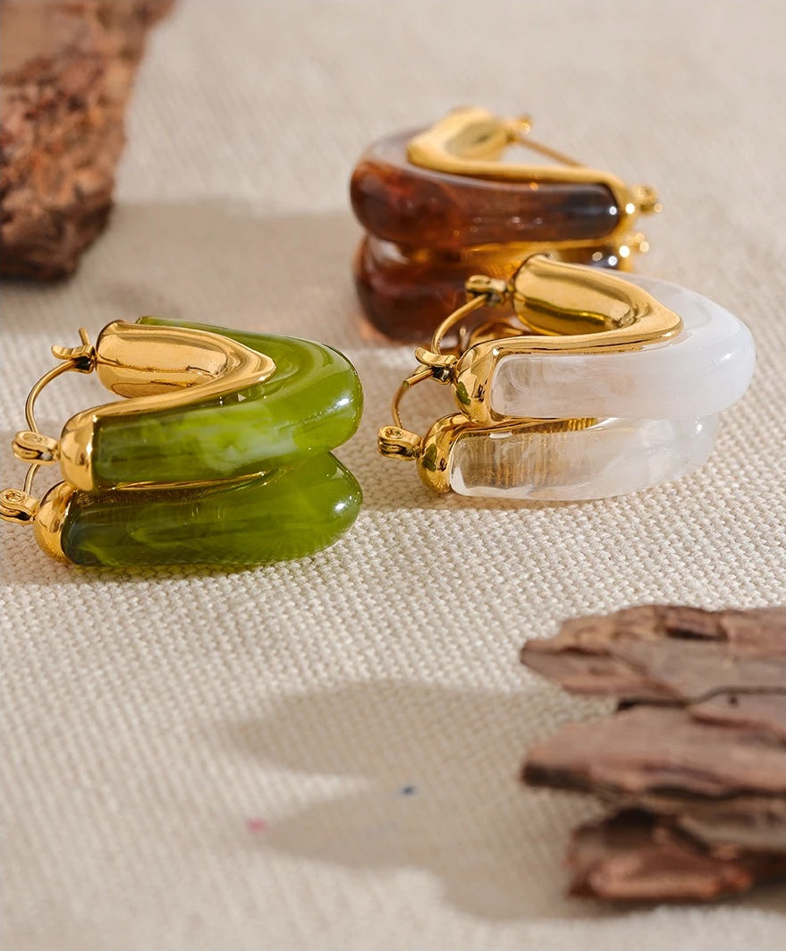 Acrylic V Shape Triangle Earrings - Ecru