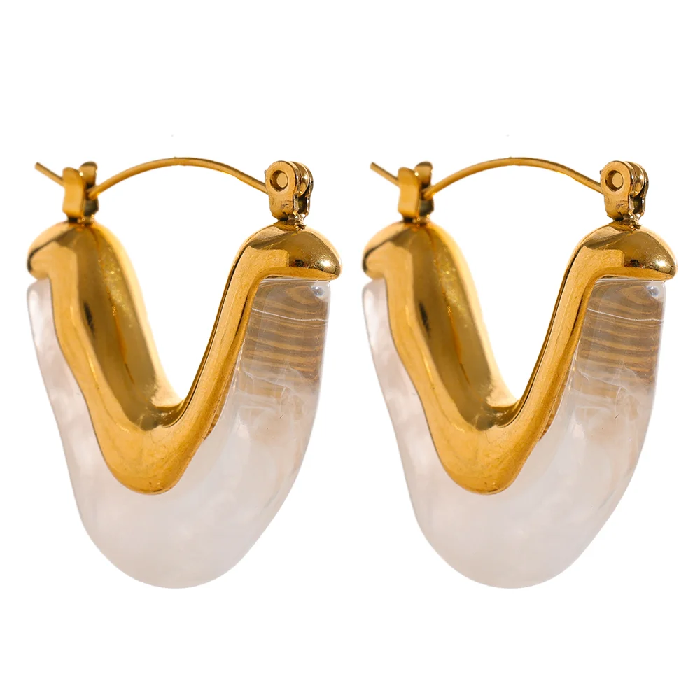 Acrylic V Shape Triangle Earrings - Ecru