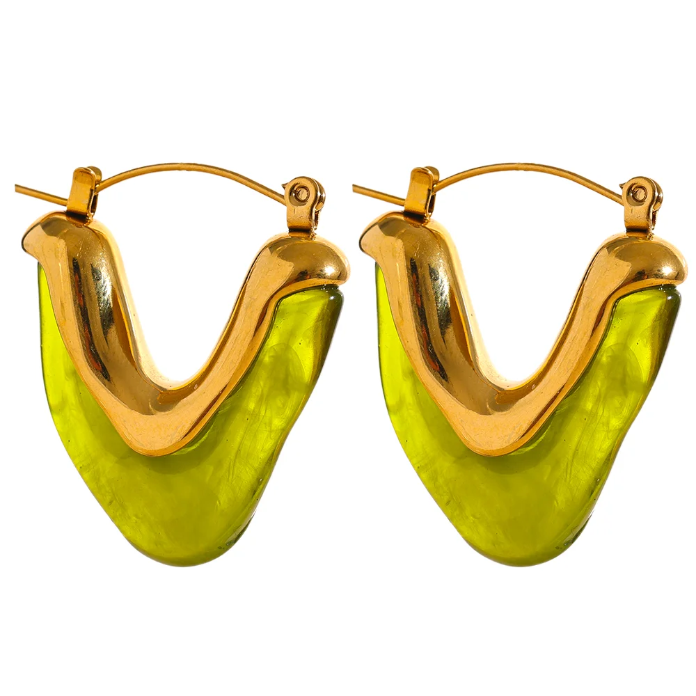 Acrylic V Shape Triangle Earrings - Ecru