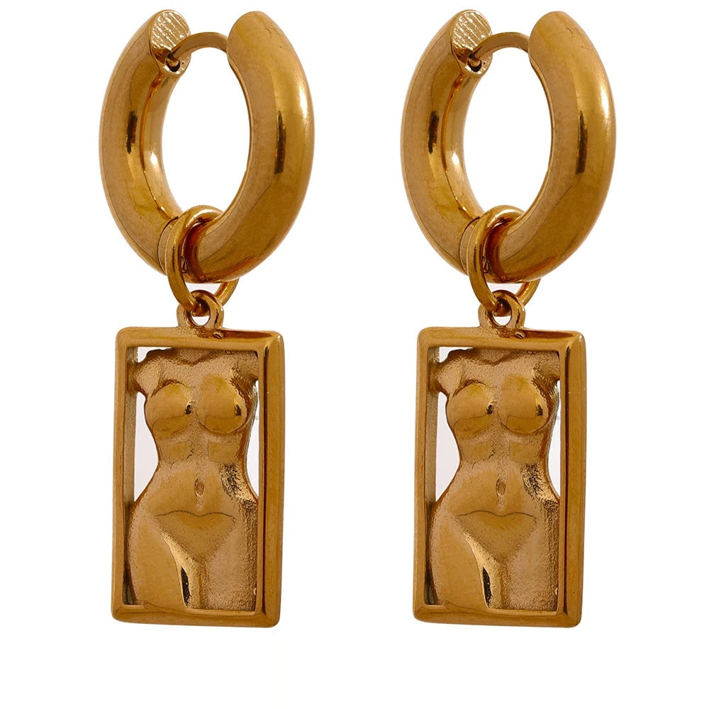 Body Drop Unusual Hoop Earrings - Ecru