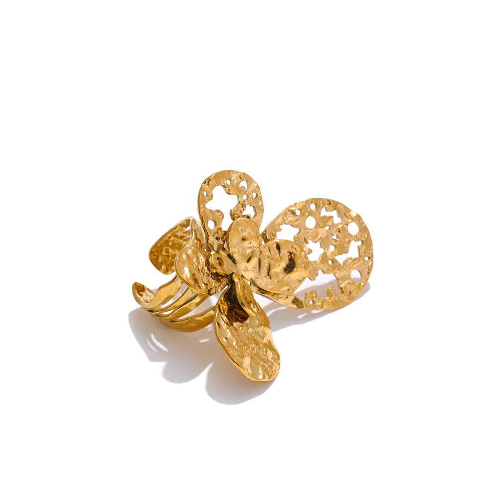 Butterfly Textured Statement Jewelry Set, Ring - Ecru
