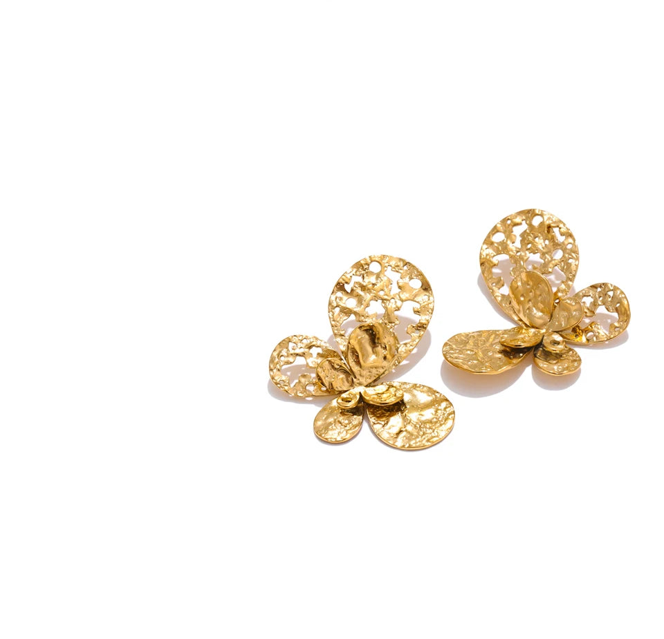 Butterfly Textured Statement Jewelry Set - Ecru