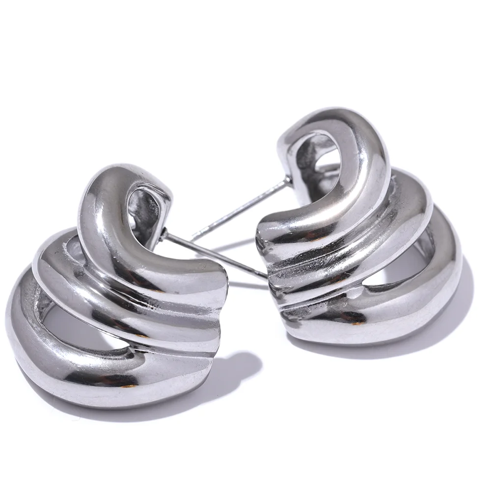 C-Shape Statement Geometric Earrings - Ecru