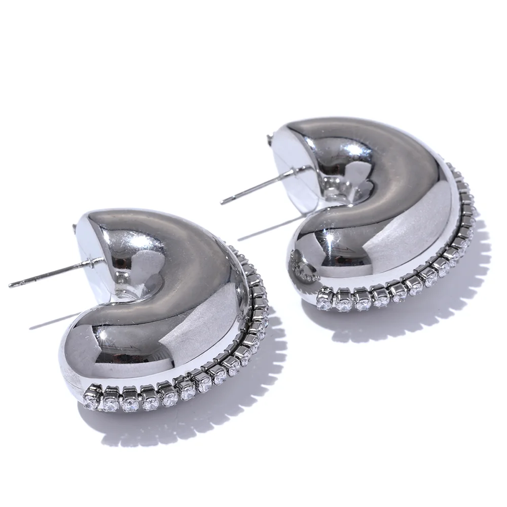 C Shape Trendy Huggie Earrings - Ecru