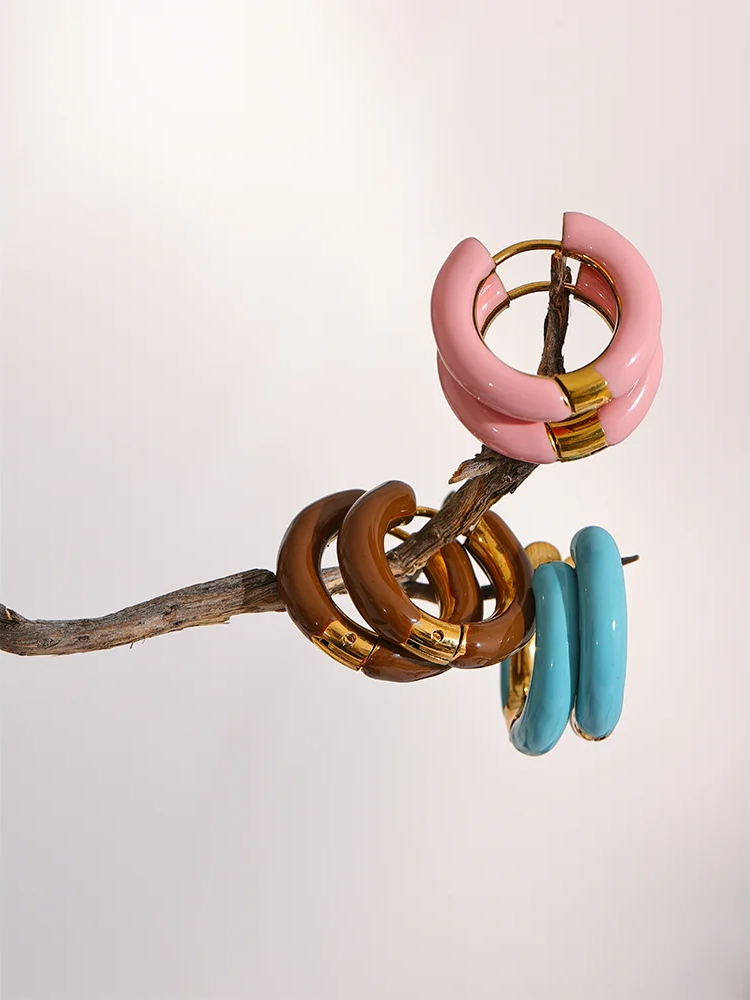 Candy Color Hollow Hoop Earrings - Ecru