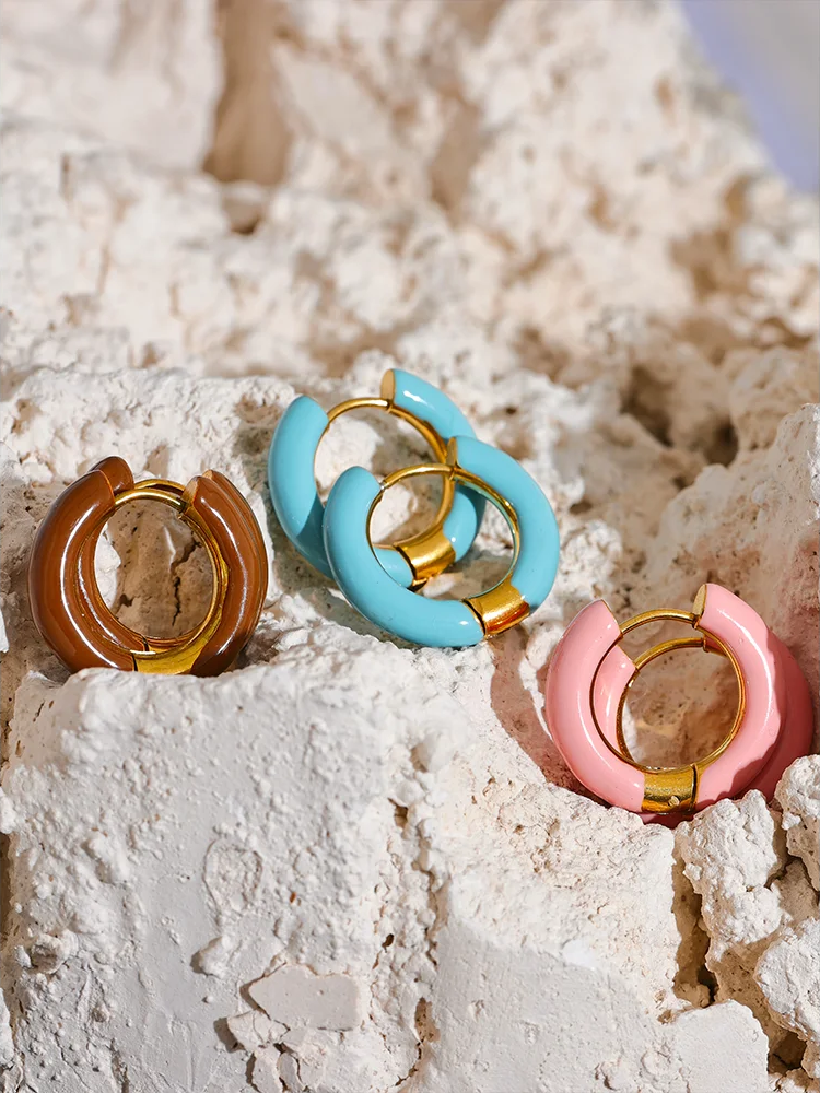 Candy Color Hollow Hoop Earrings - Ecru