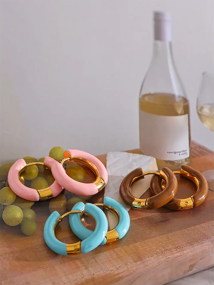 Candy Color Hollow Hoop Earrings - Ecru