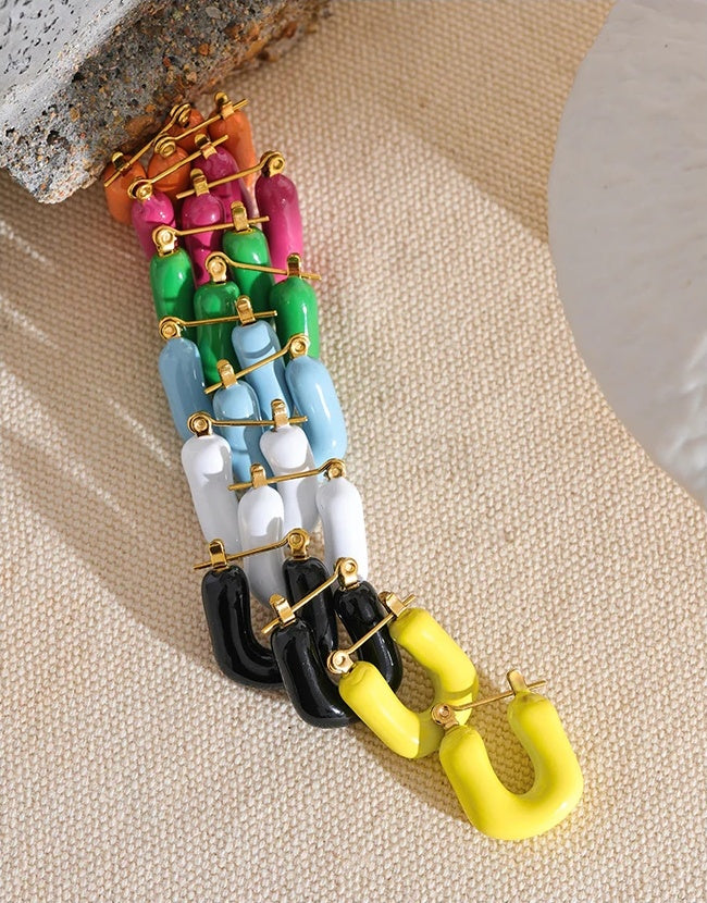 Candy Enamel Square Chunky Earrings - Ecru