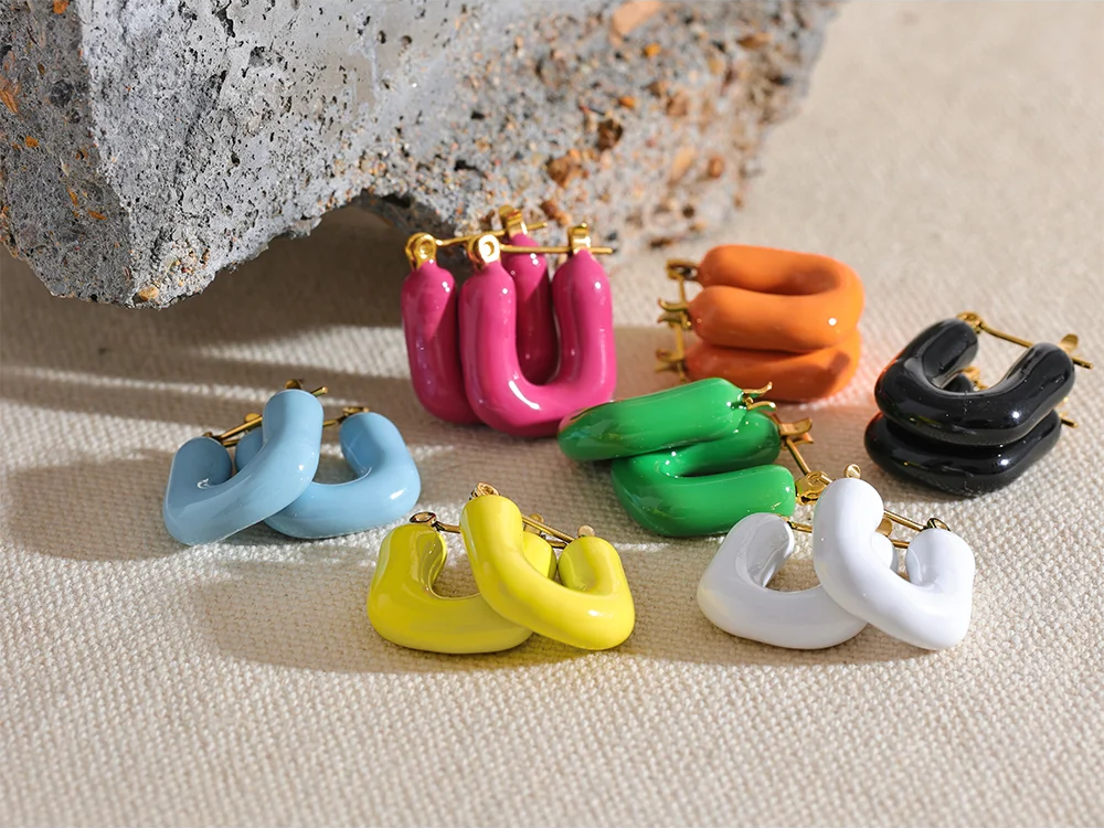 Candy Enamel Square Chunky Earrings - Ecru
