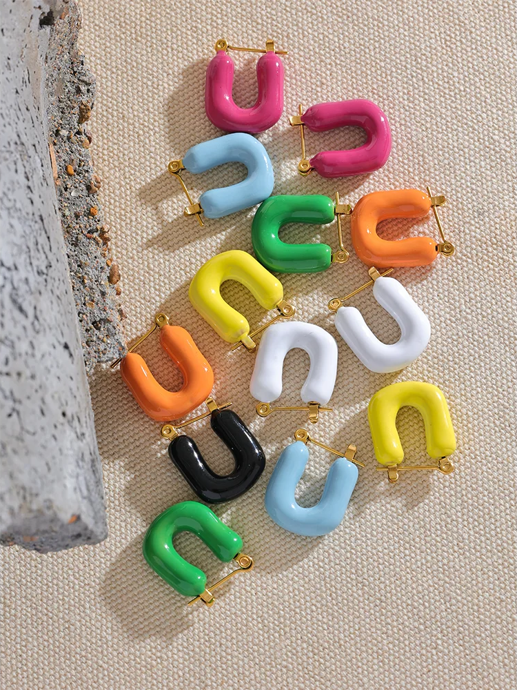 Candy Enamel Square Chunky Earrings - Ecru