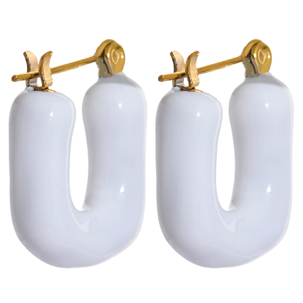 Candy Enamel Square Chunky Earrings - Ecru