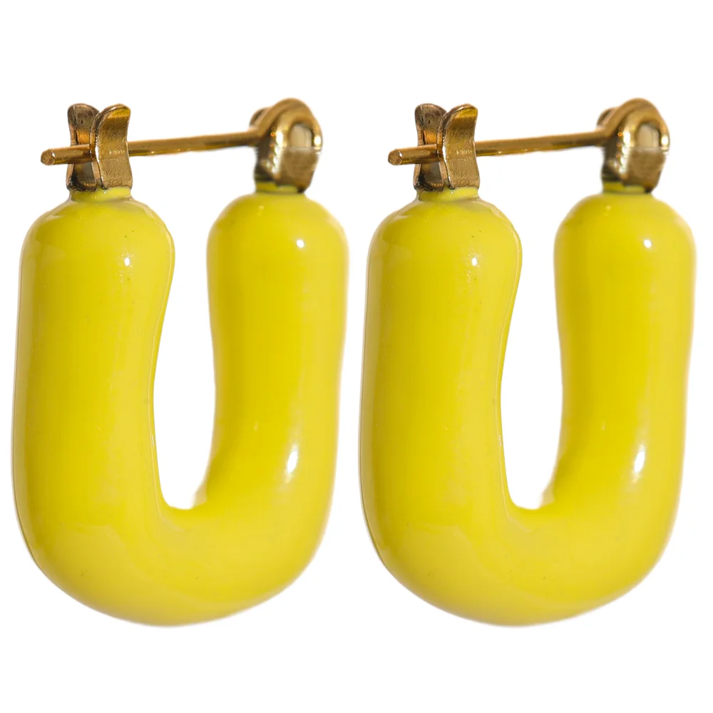 Candy Enamel Square Chunky Earrings - Ecru