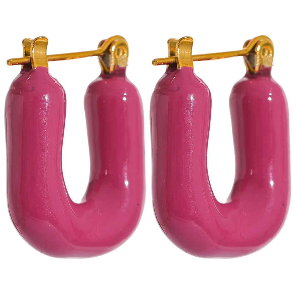 Candy Enamel Square Chunky Earrings - Ecru