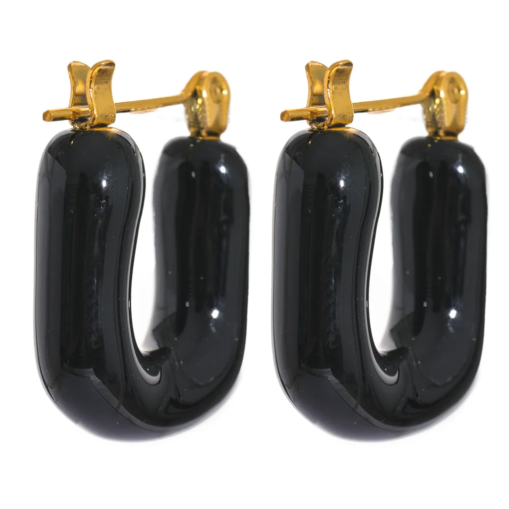 Candy Enamel Square Chunky Earrings - Ecru