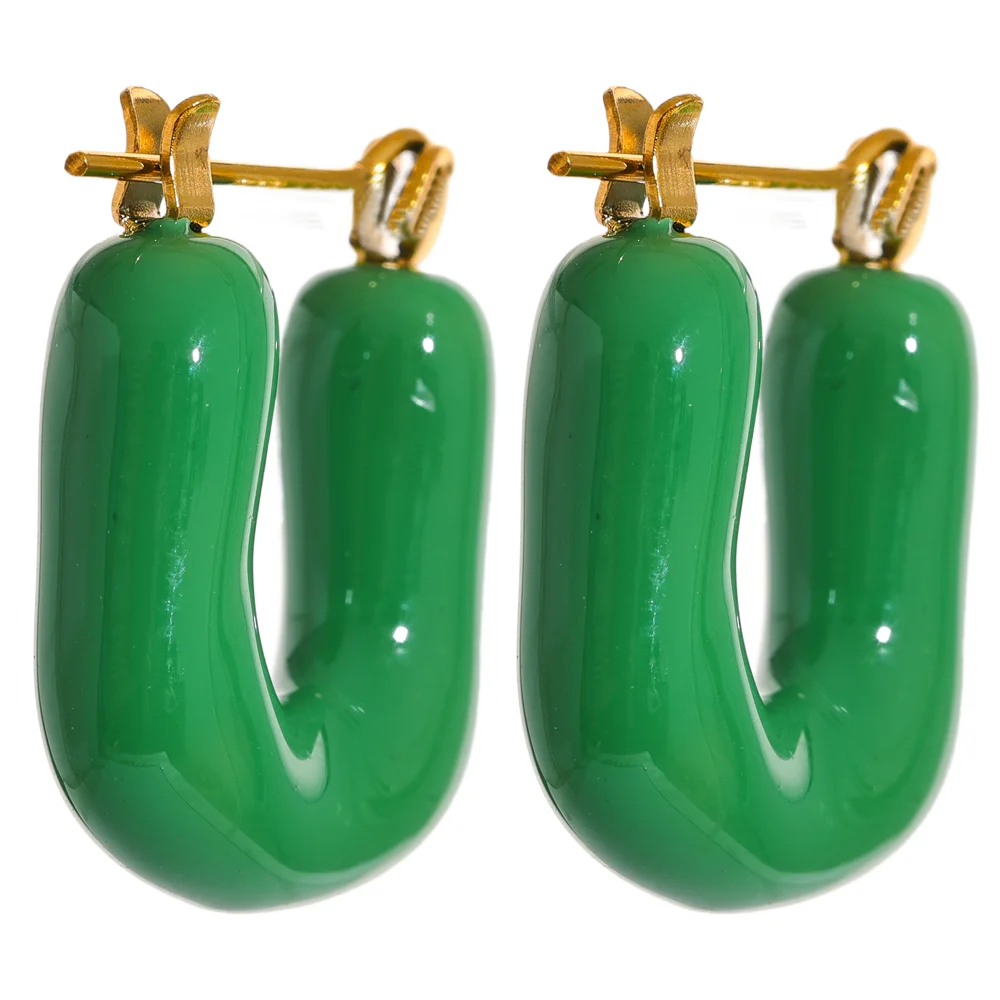 Candy Enamel Square Chunky Earrings - Ecru