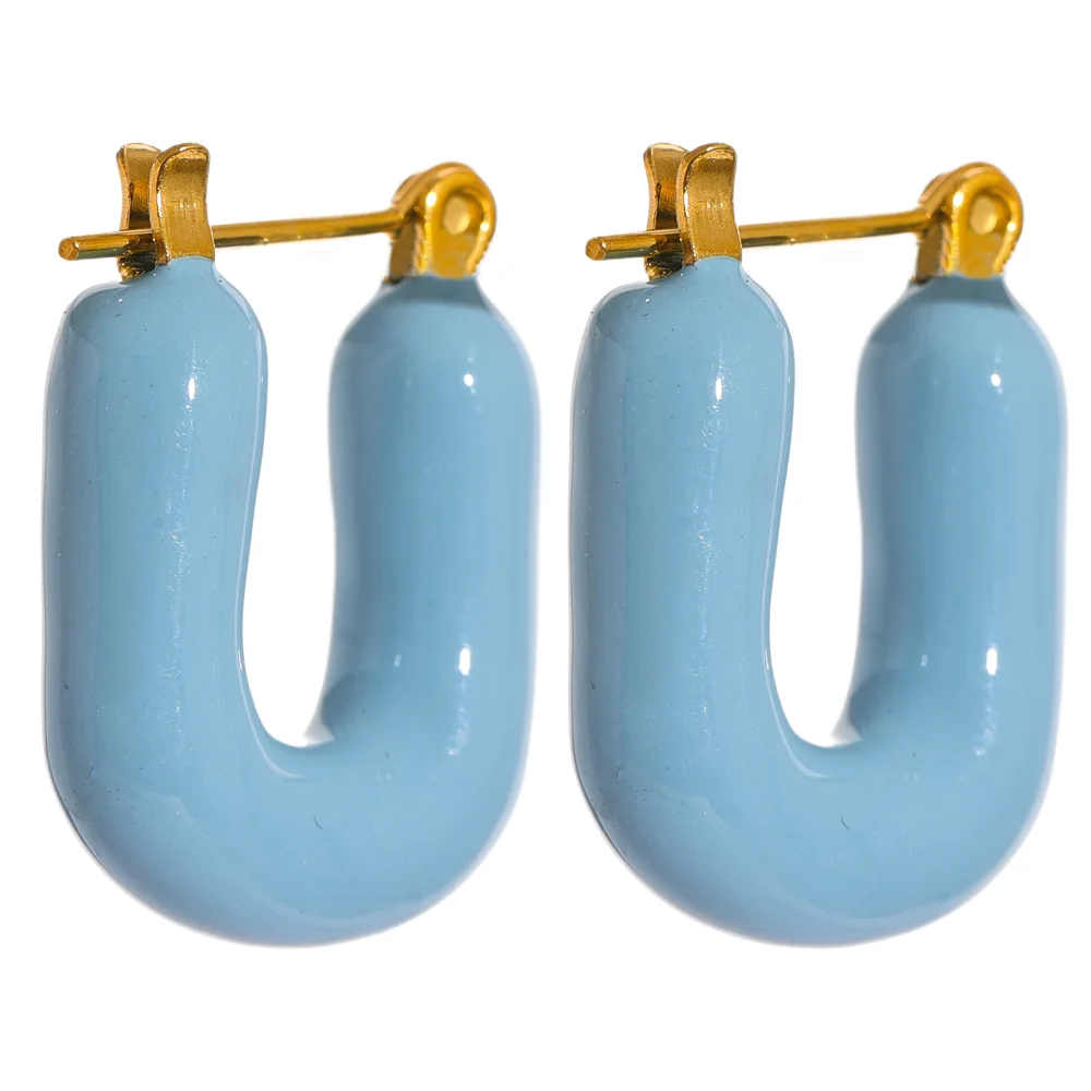 Candy Enamel Square Chunky Earrings - Ecru