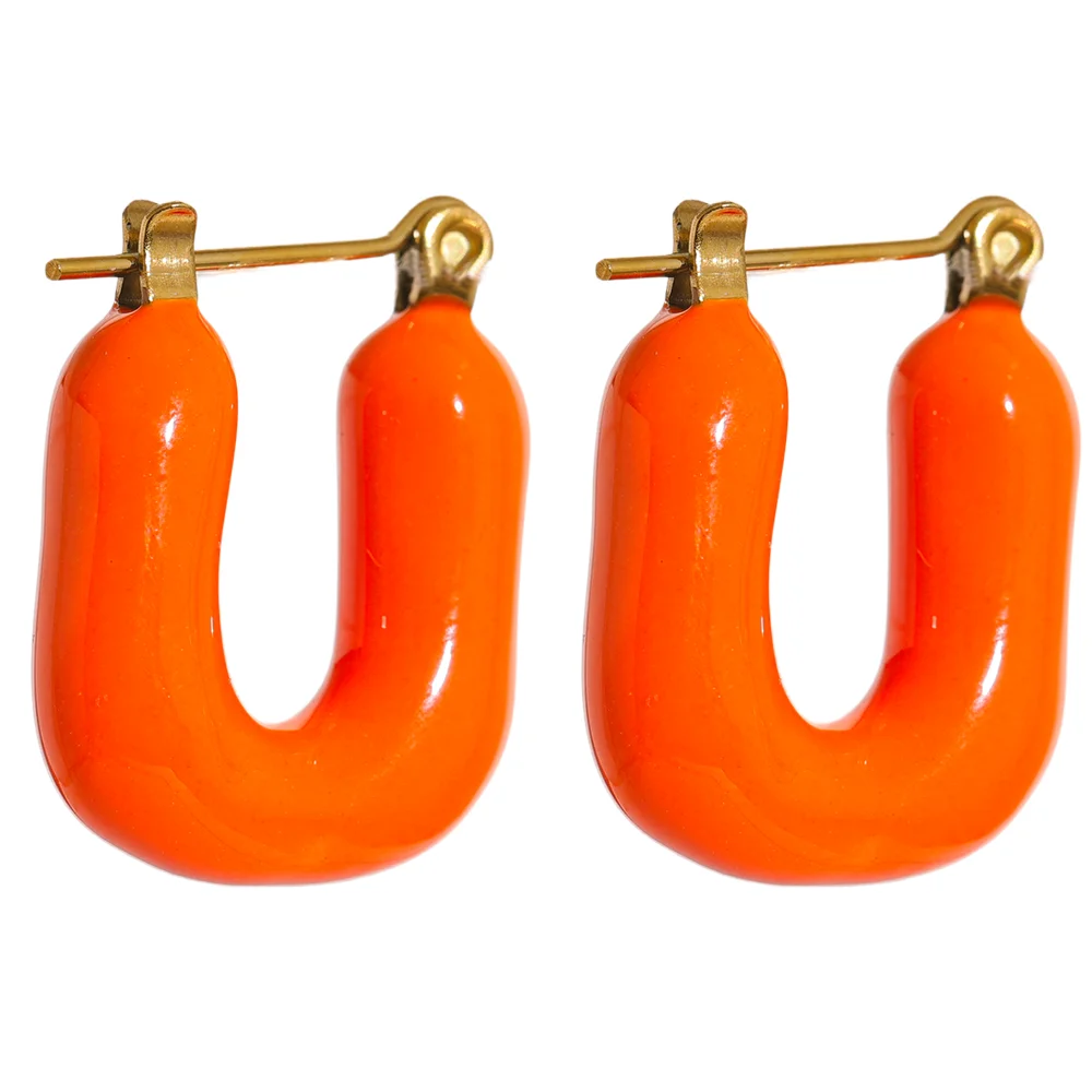 Candy Enamel Square Chunky Earrings - Ecru