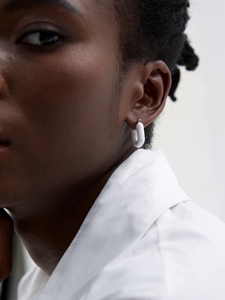 Candy Enamel Square Chunky Earrings - Ecru