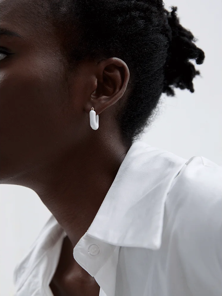 Candy Enamel Square Chunky Earrings - Ecru