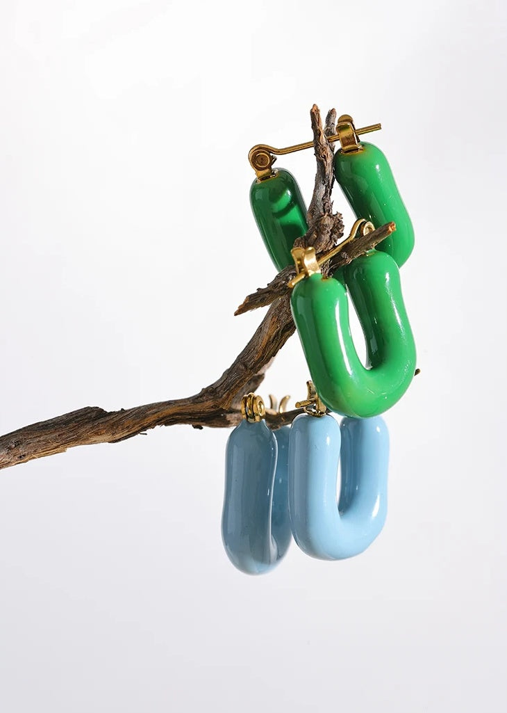 Candy Enamel Square Chunky Earrings - Ecru