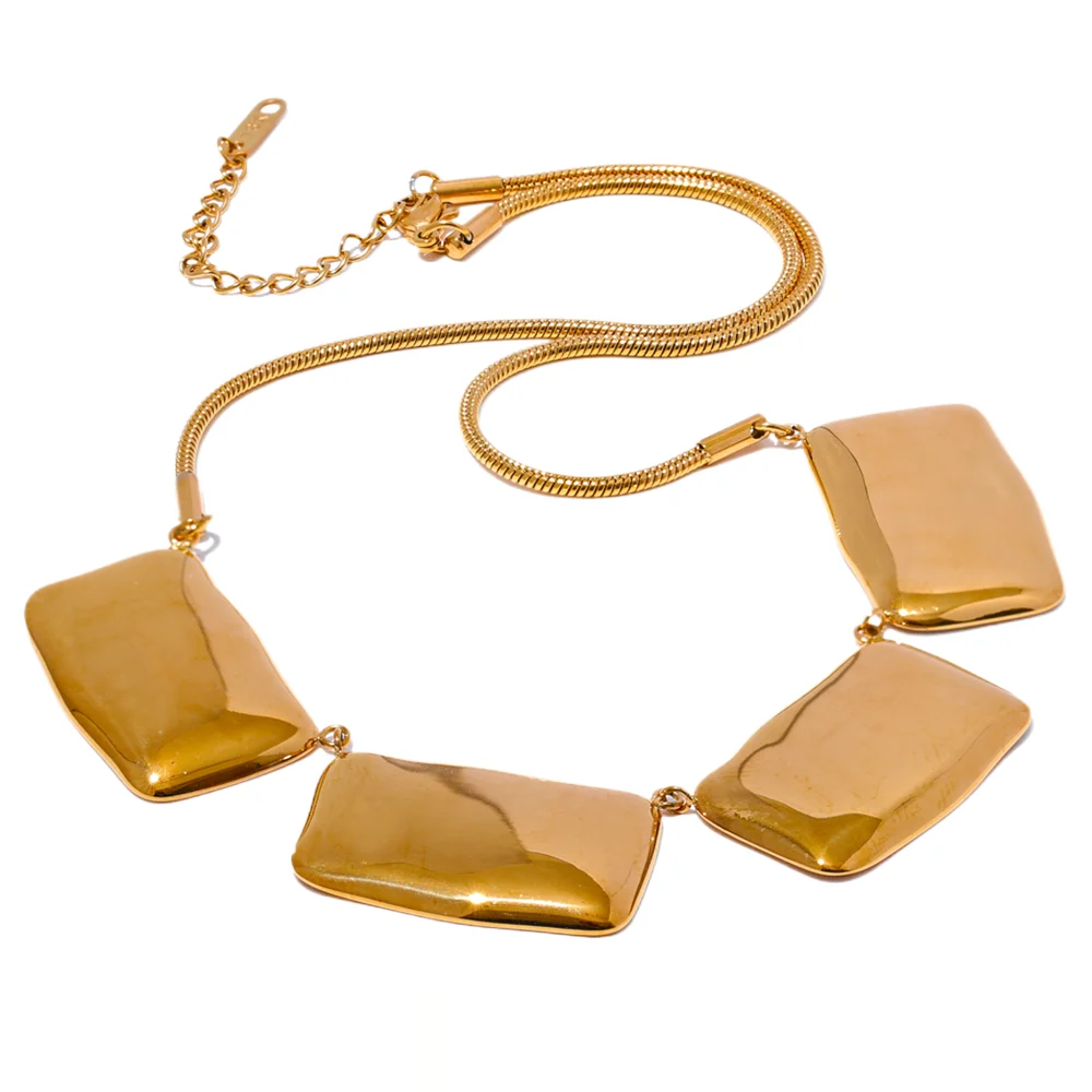 Chain Square Pendant Collar Necklace, Necklace - Ecru