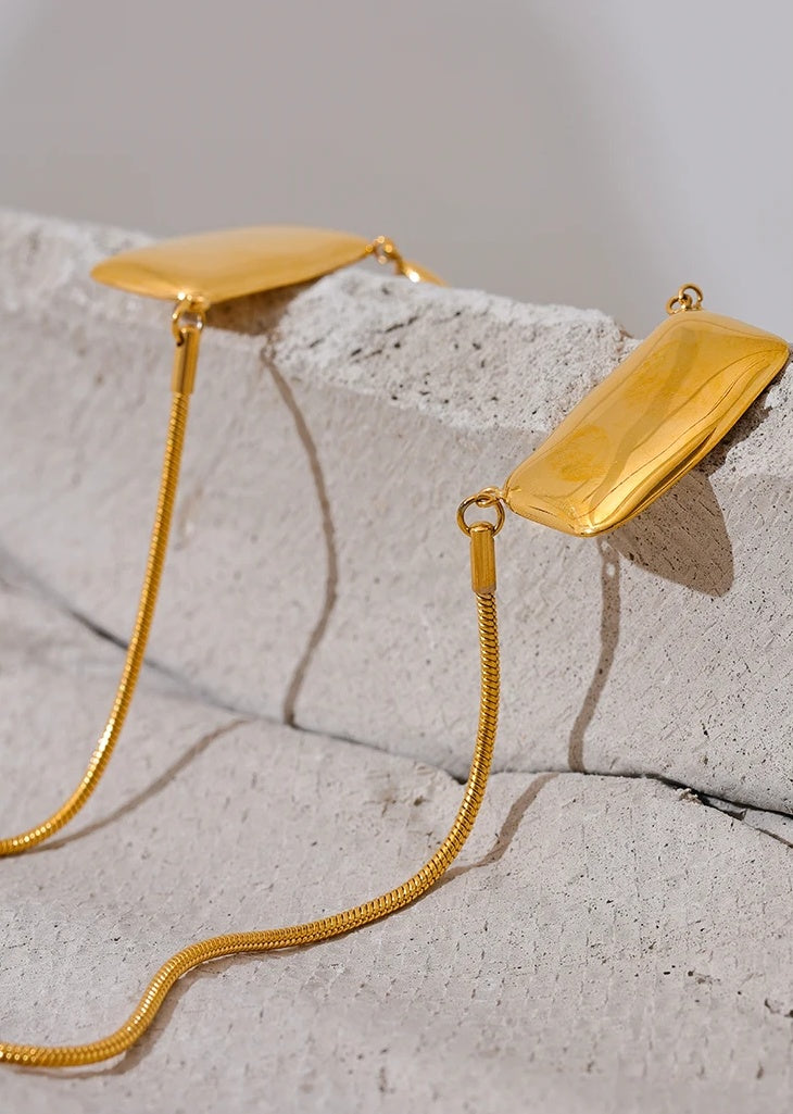 Chain Square Pendant Collar Necklace - Ecru