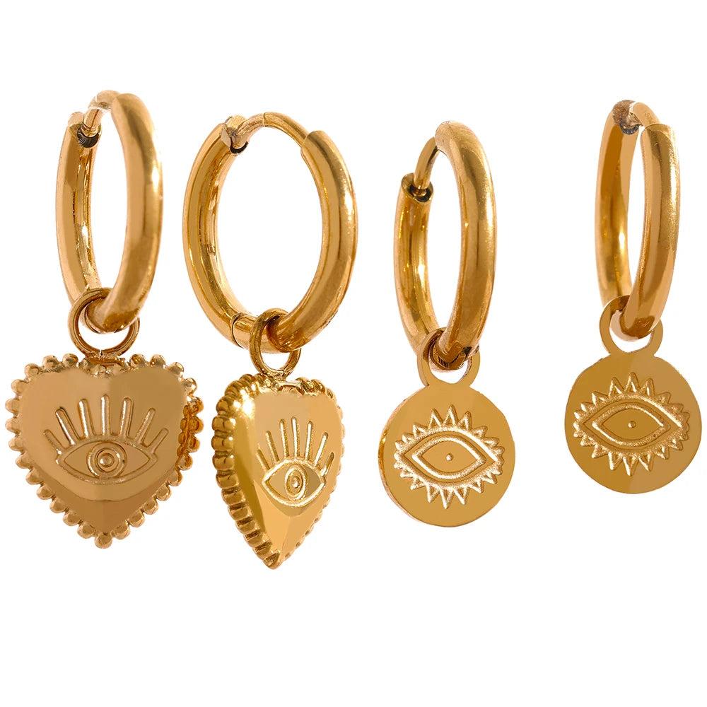 Charm Eye Heart Drop Earrings - Ecru