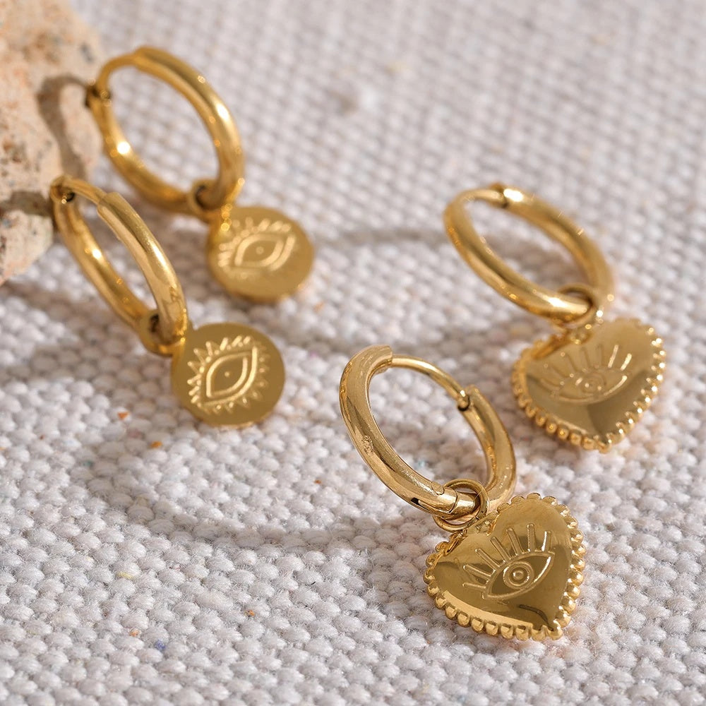 Charm Eye Heart Drop Earrings - Ecru