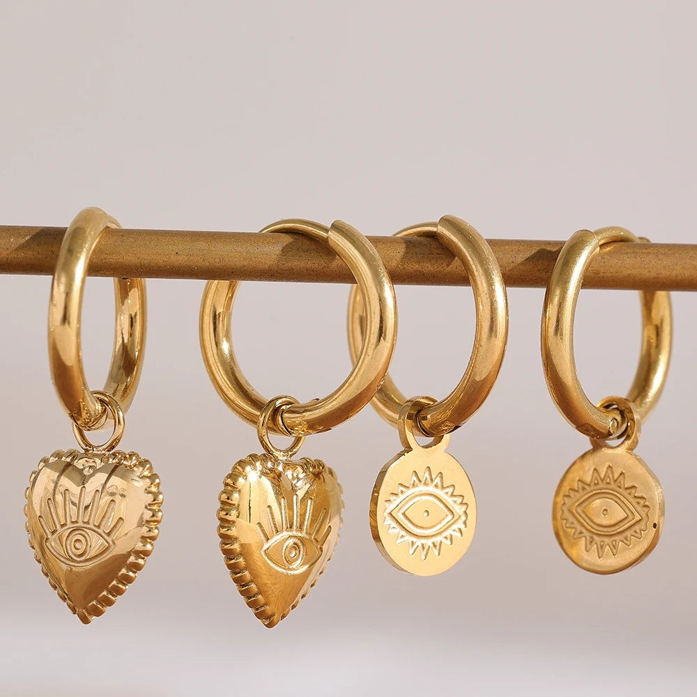 Charm Eye Heart Drop Earrings - Ecru