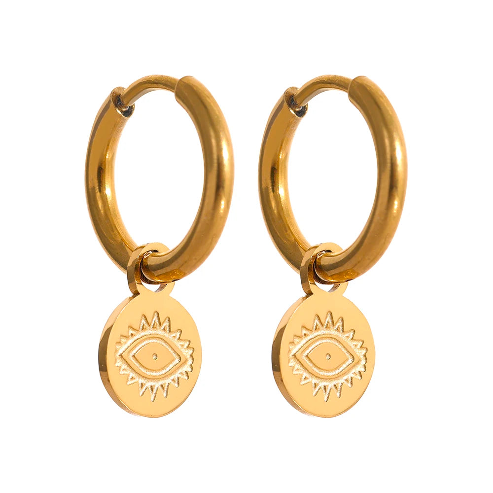 Charm Eye Heart Drop Earrings - Ecru