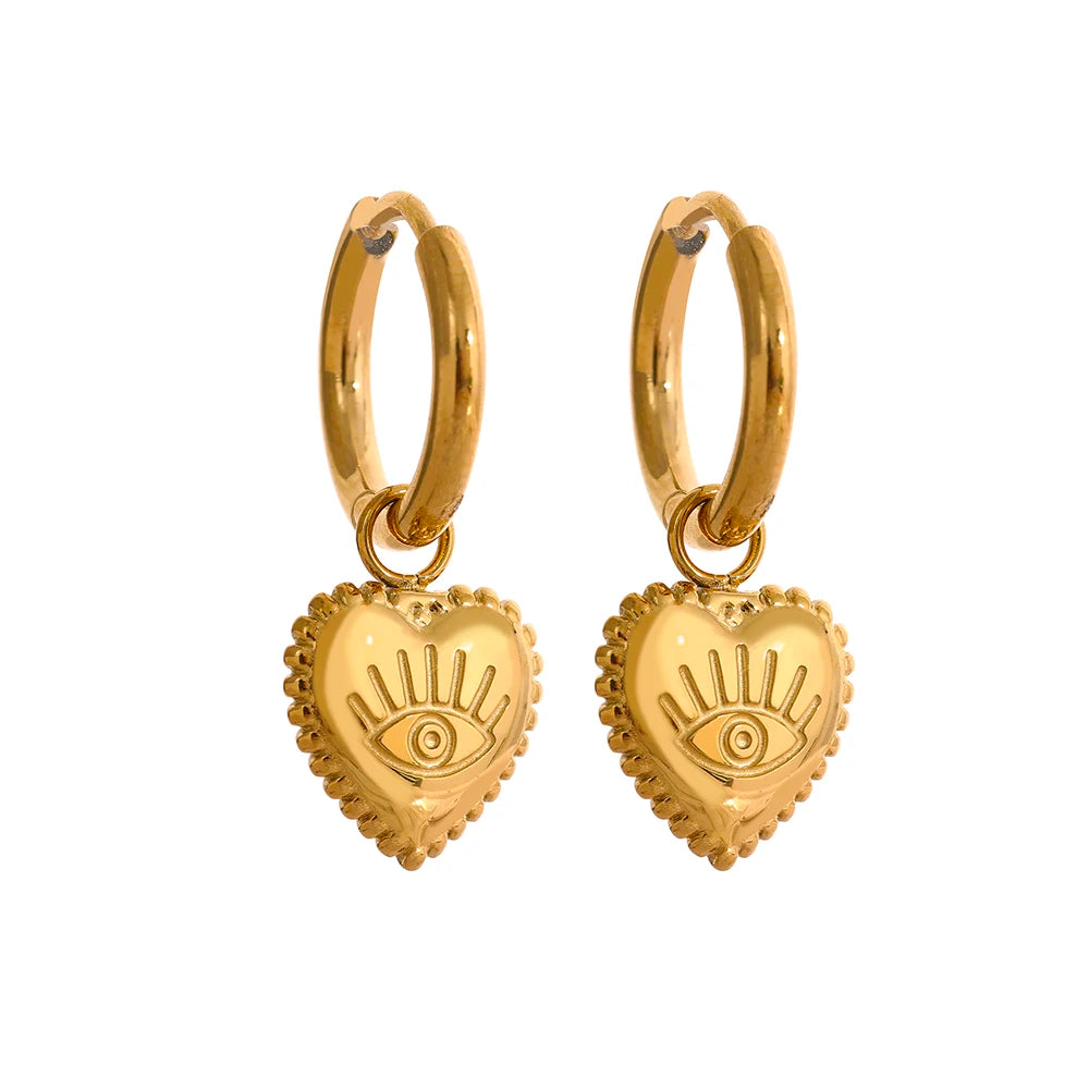 Charm Eye Heart Drop Earrings - Ecru