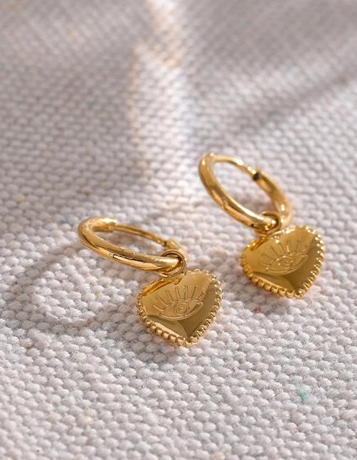 Charm Eye Heart Drop Earrings - Ecru