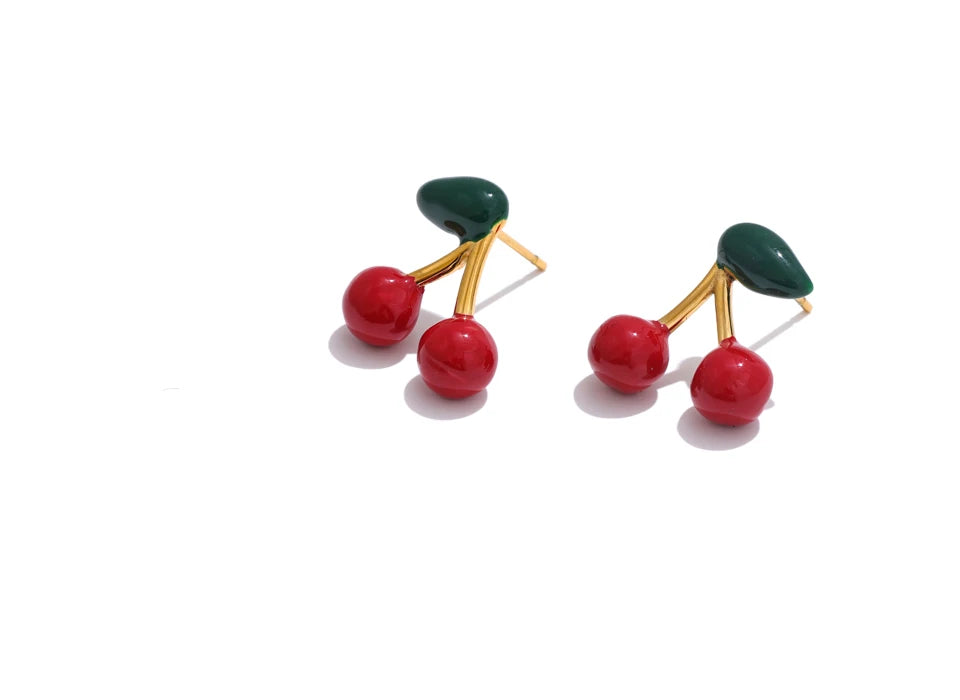 Charming Cherry Unique Stud Earrings - Ecru