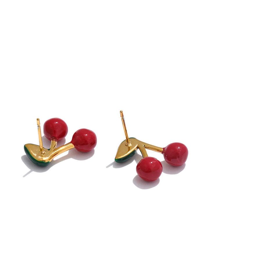 Charming Cherry Unique Stud Earrings - Ecru