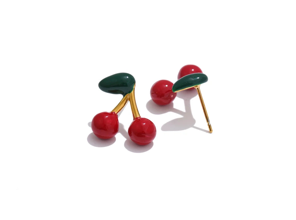 Charming Cherry Unique Stud Earrings - Ecru
