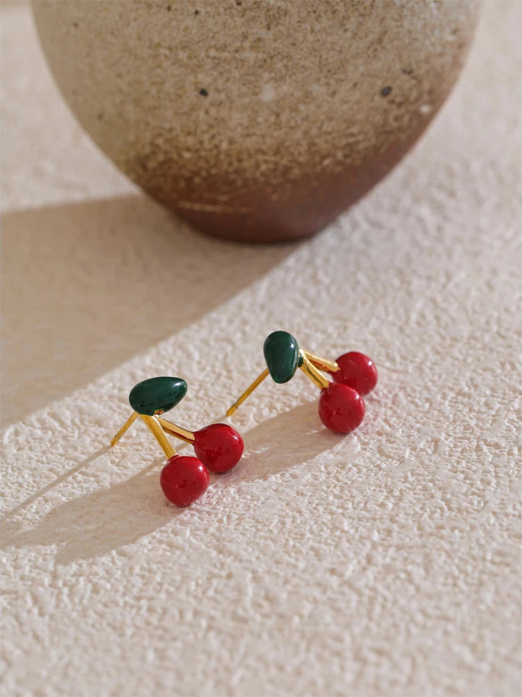Charming Cherry Unique Stud Earrings - Ecru