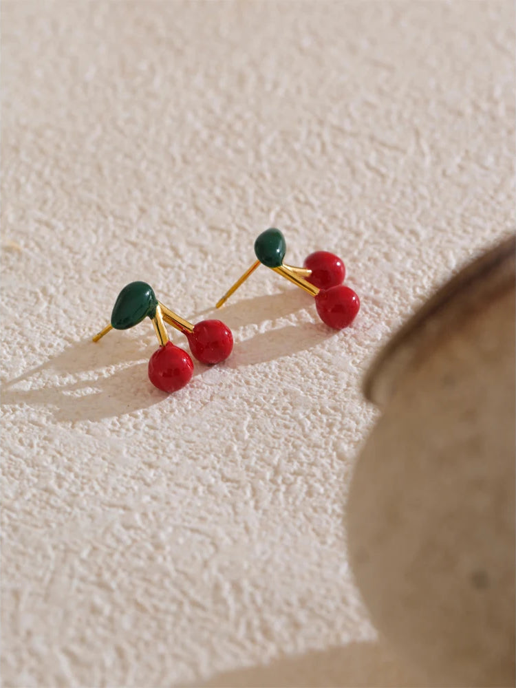 Charming Cherry Unique Stud Earrings - Ecru