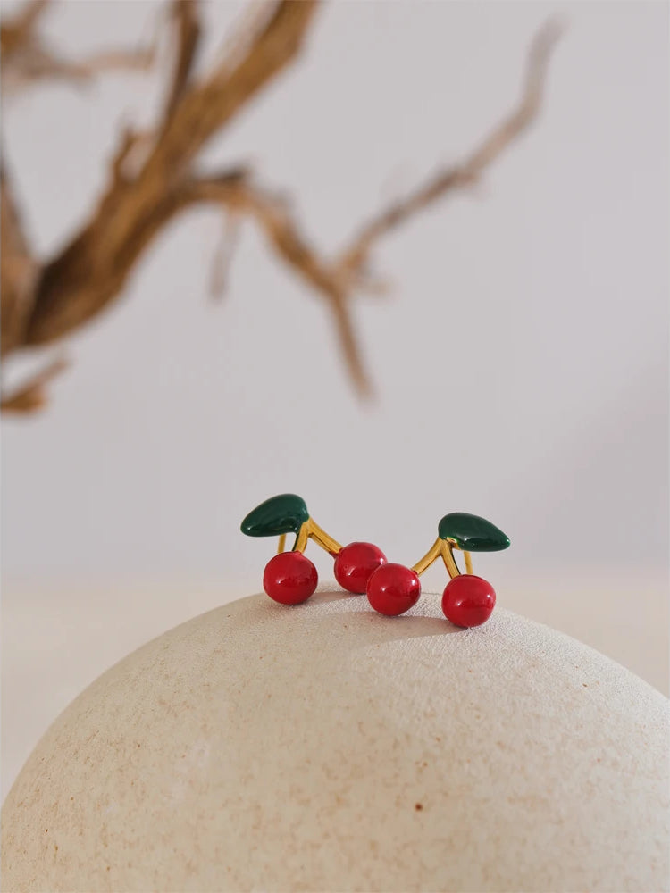 Charming Cherry Unique Stud Earrings - Ecru