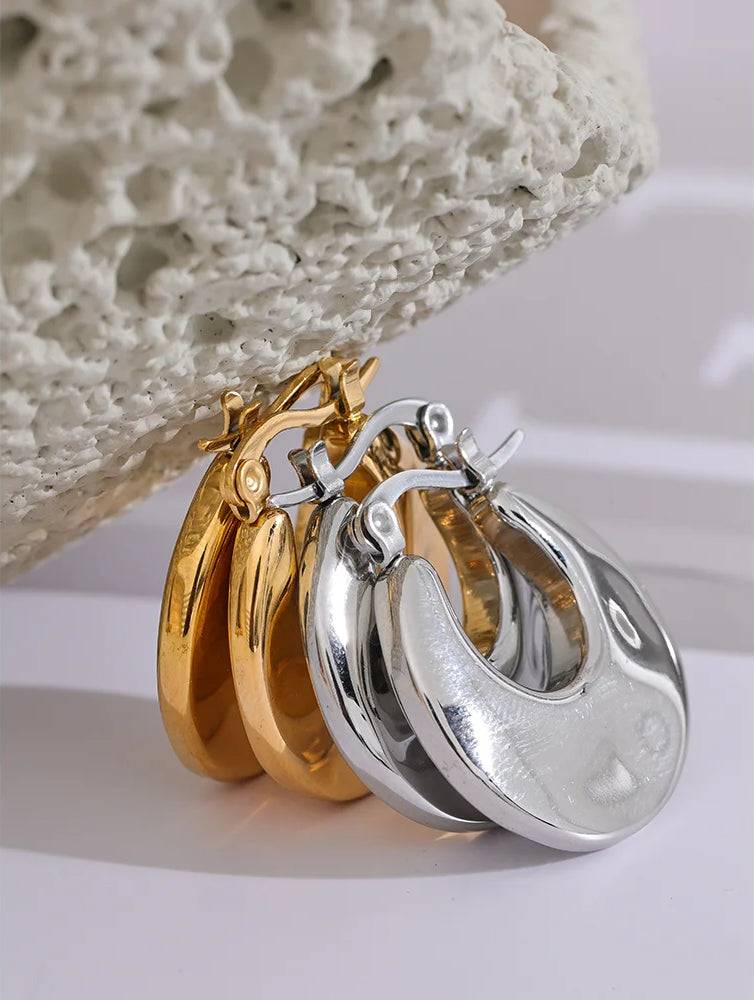 Chic Chunky Statement Hoop Earrings - Ecru