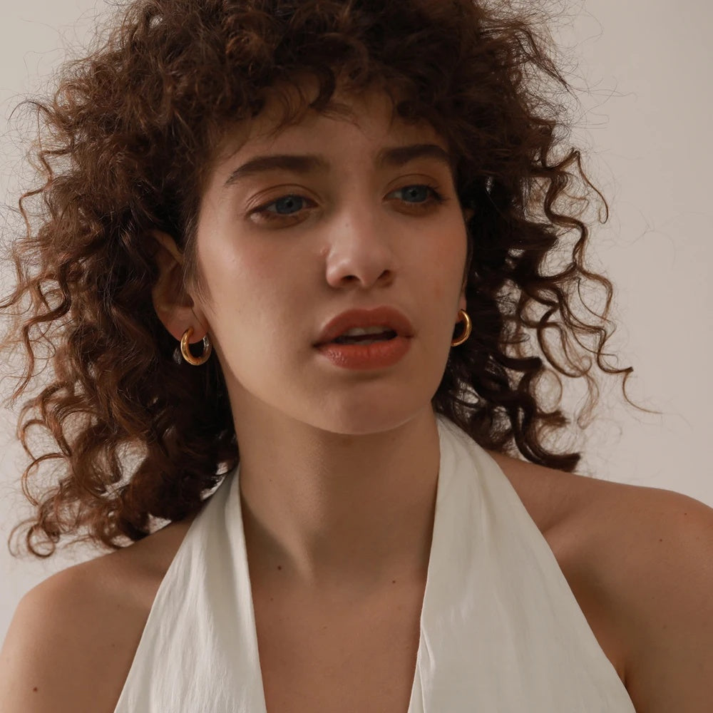 Chic Geometric Round Hoop Earrings - Ecru