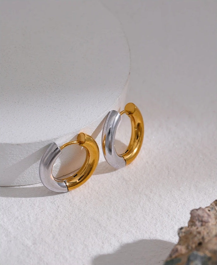 Chic Geometric Round Hoop Earrings - Ecru