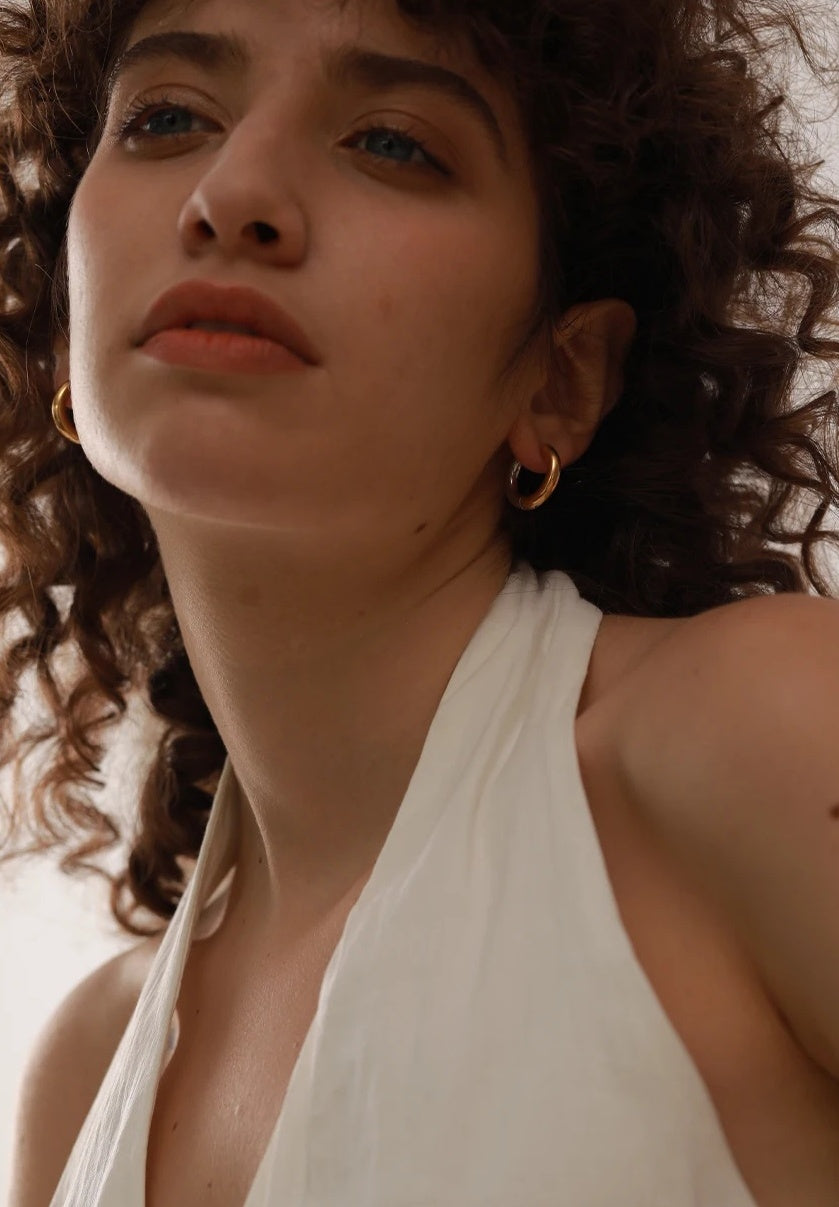 Chic Geometric Round Hoop Earrings - Ecru