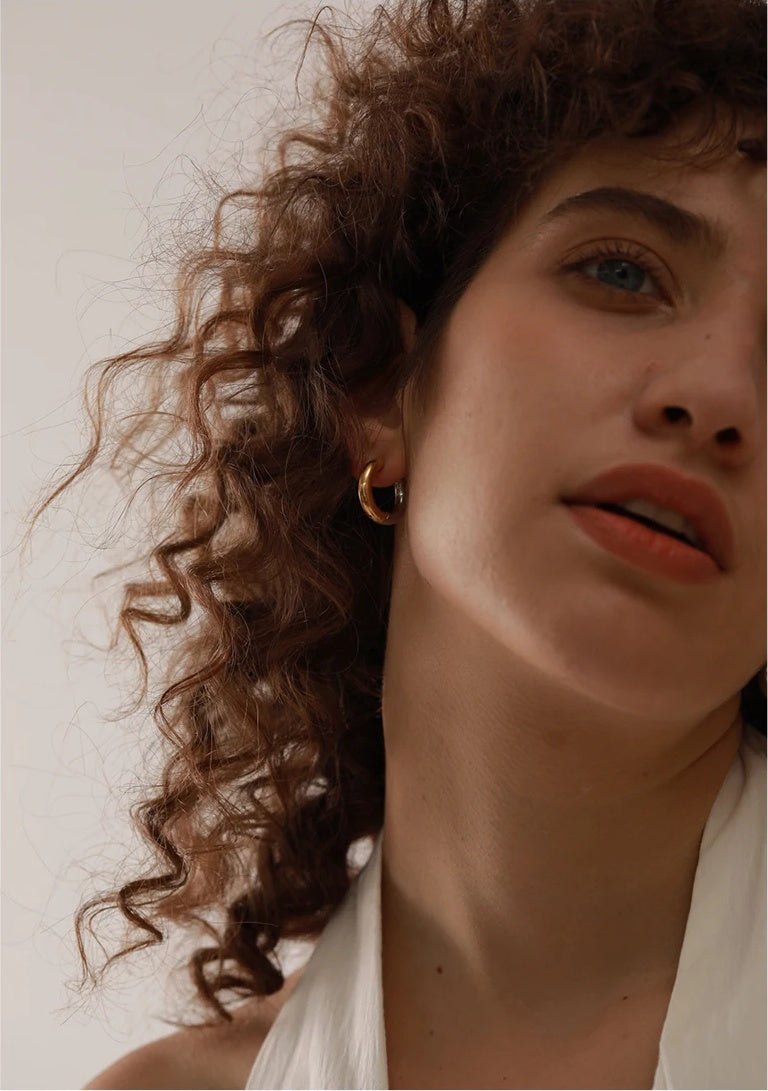 Chic Geometric Round Hoop Earrings - Ecru