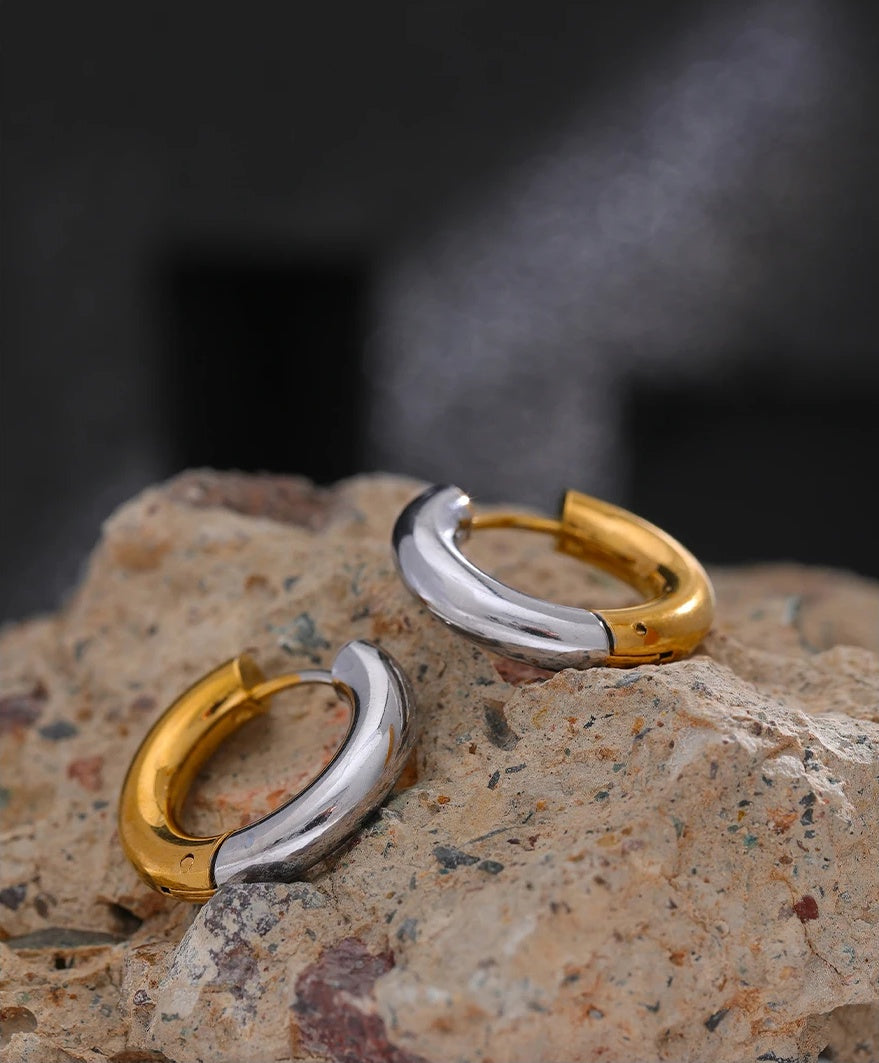 Chic Geometric Round Hoop Earrings - Ecru