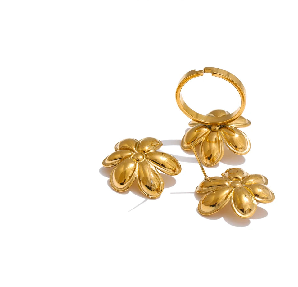 Chic Pearl Flower Jewelry Set - Ecru
