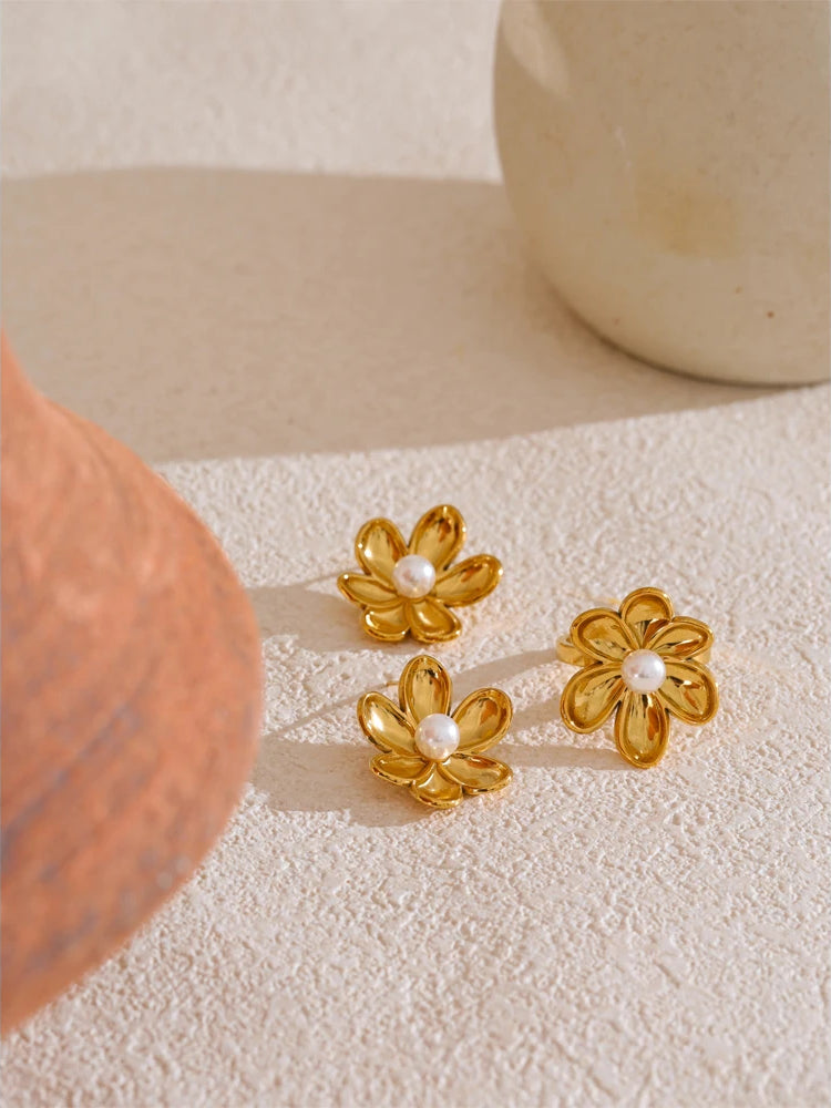 Chic Pearl Flower Jewelry Set - Ecru