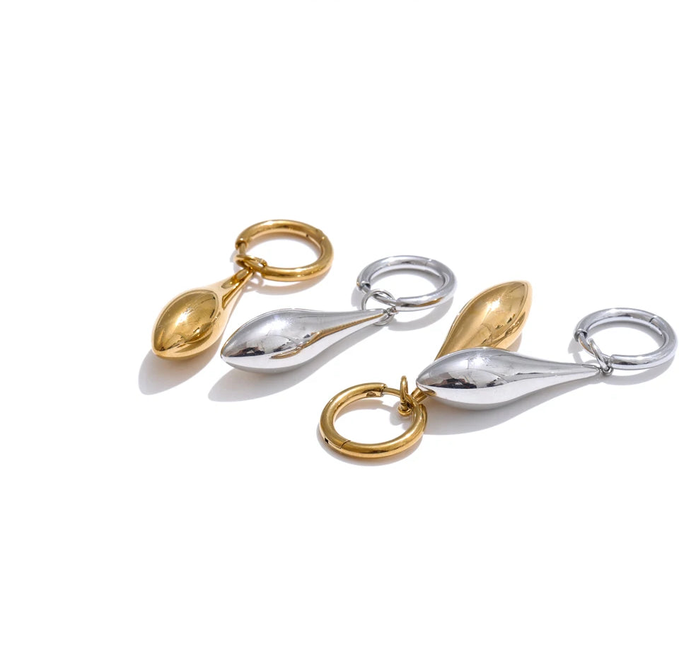 Chic Shiny Water Drop Earrings - Ecru