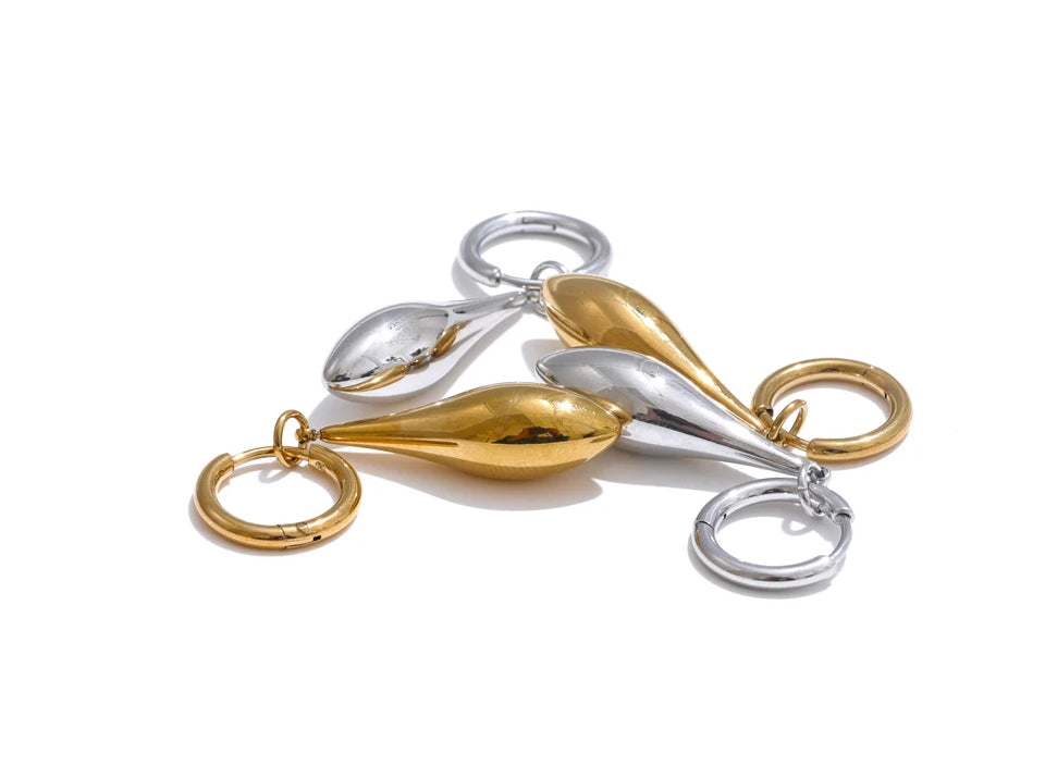 Chic Shiny Water Drop Earrings - Ecru