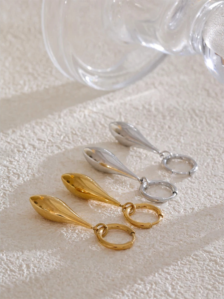 Chic Shiny Water Drop Earrings - Ecru