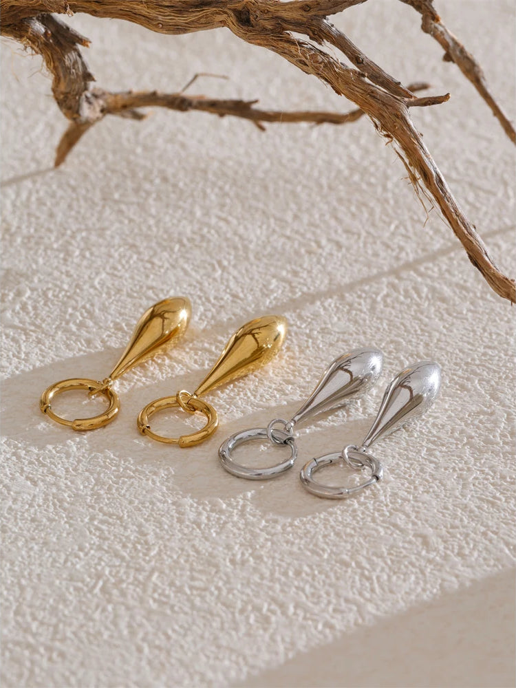Chic Shiny Water Drop Earrings - Ecru
